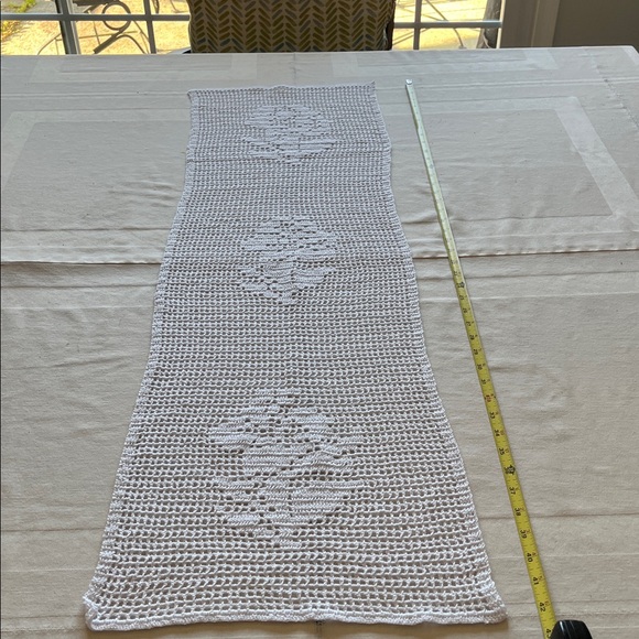 Rustic Handmade White Crochet Table Runner - Picture 2 of 4